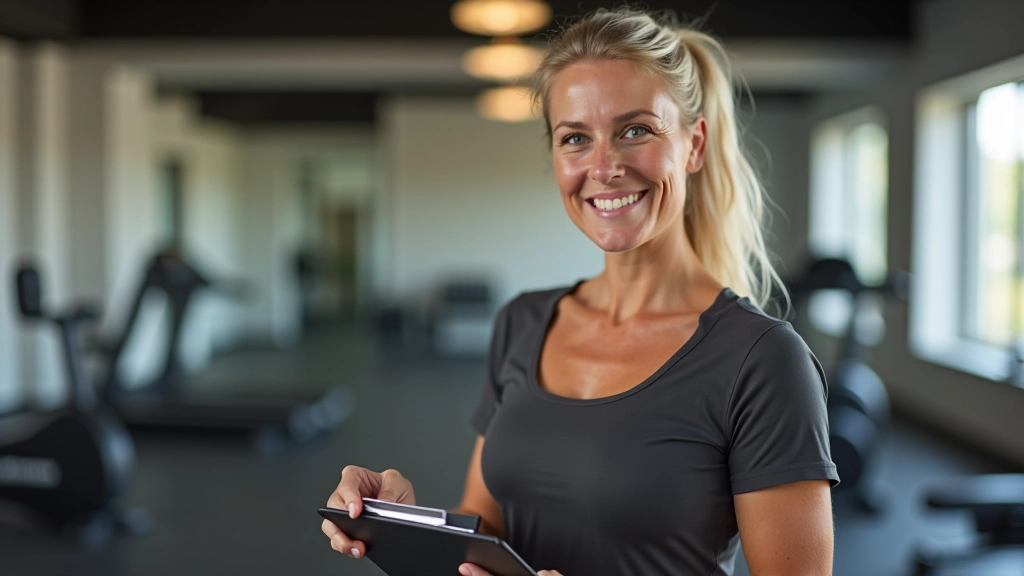 Woman checking progress notes and workout calendar during fitness accountability session